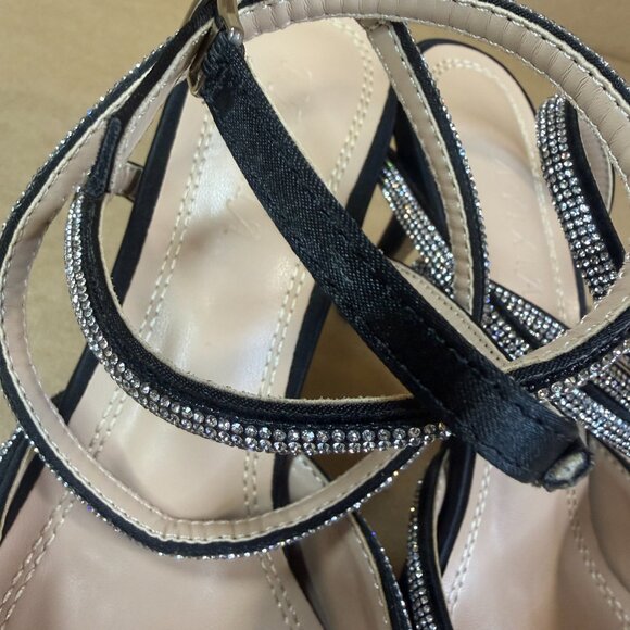 Hayixia Black Satin Rhinestone Bow Pointed Toe Ankle Strap Kitten Heels Sz. 7.5 - Picture 11 of 15